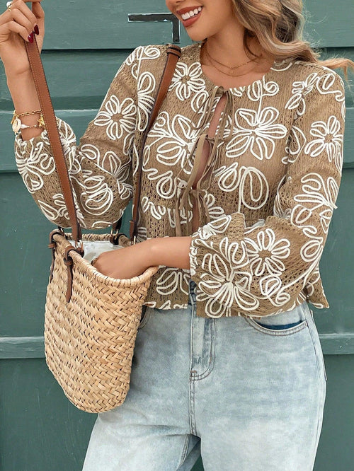 Kvinnors Virkblus Snörning 100% Bomull-1