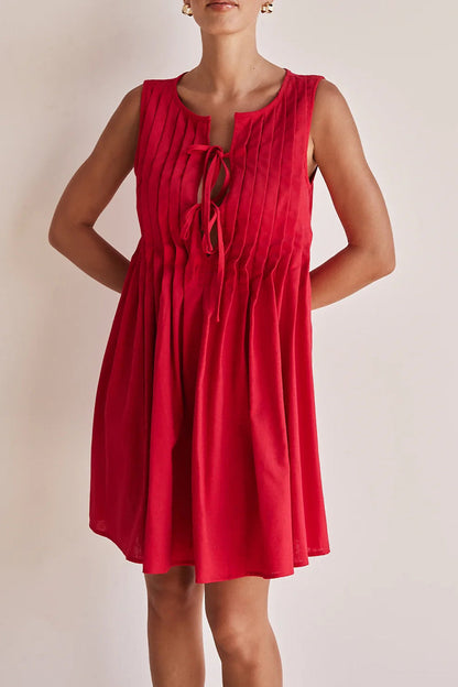 Dam Vadderad O-halsklänning med Snörning i Polyester-5