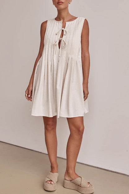 Dam Vadderad O-halsklänning med Snörning i Polyester-6