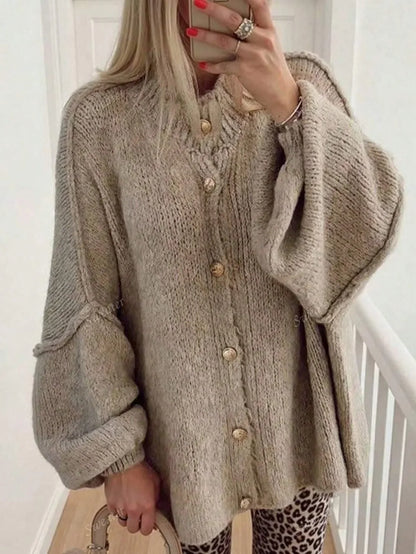 Lång Kofta Dam Avslappnad Stickad Design Mjuk Material-3