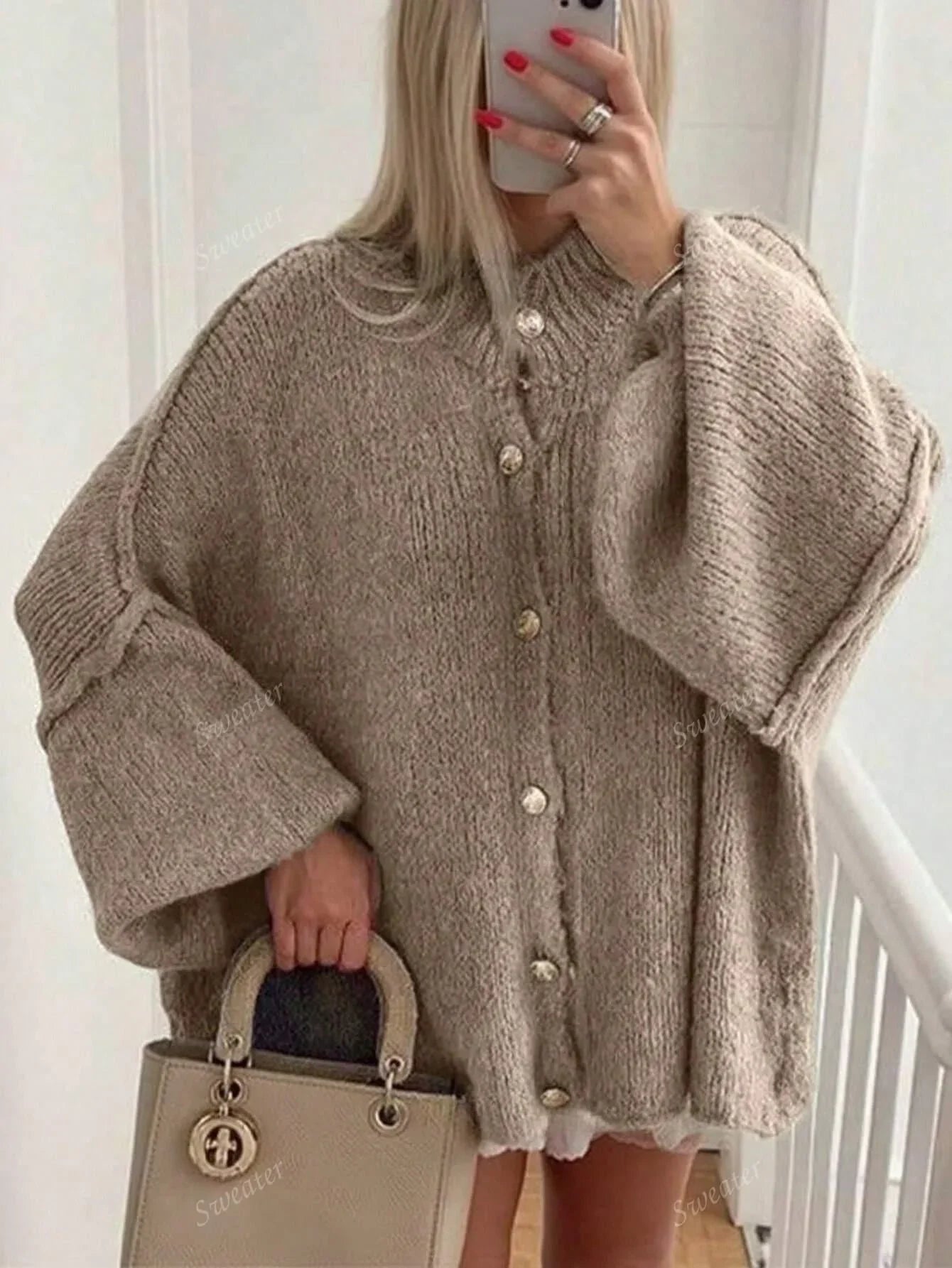 Lång Kofta Dam Avslappnad Stickad Design Mjuk Material-2