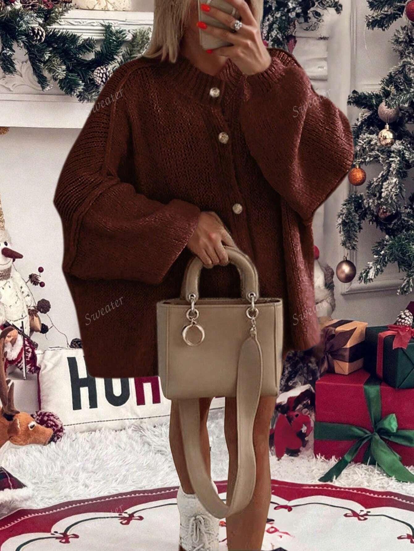 Variant image for Lång Kofta Dam Avslappnad Stickad Design Mjuk Material-31