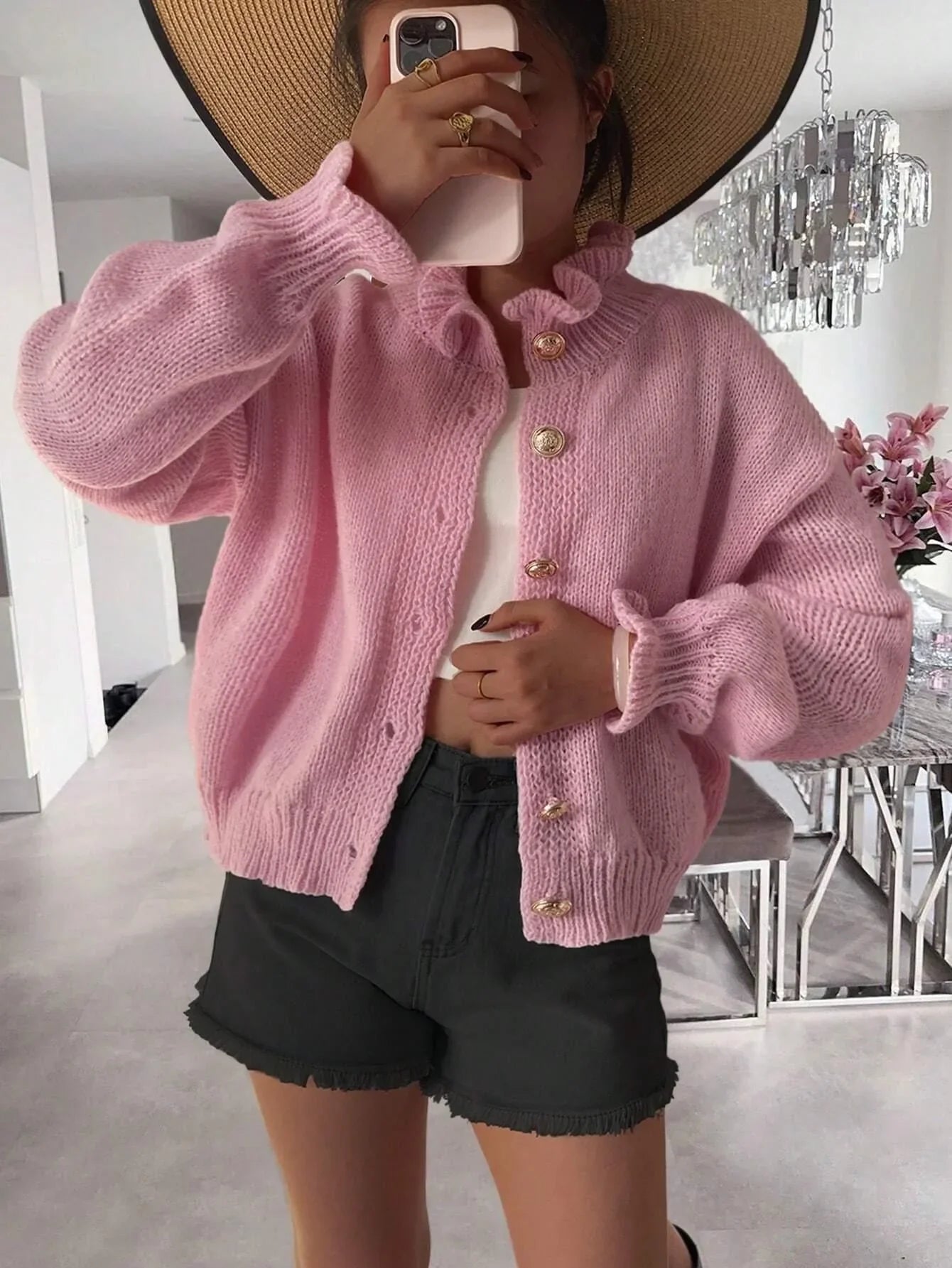 Dam Kortjacka Stickad Casual Design-2