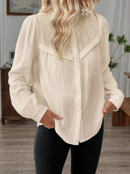 Kvinnors Knappblus Elegant Andningsbart Tyg-3