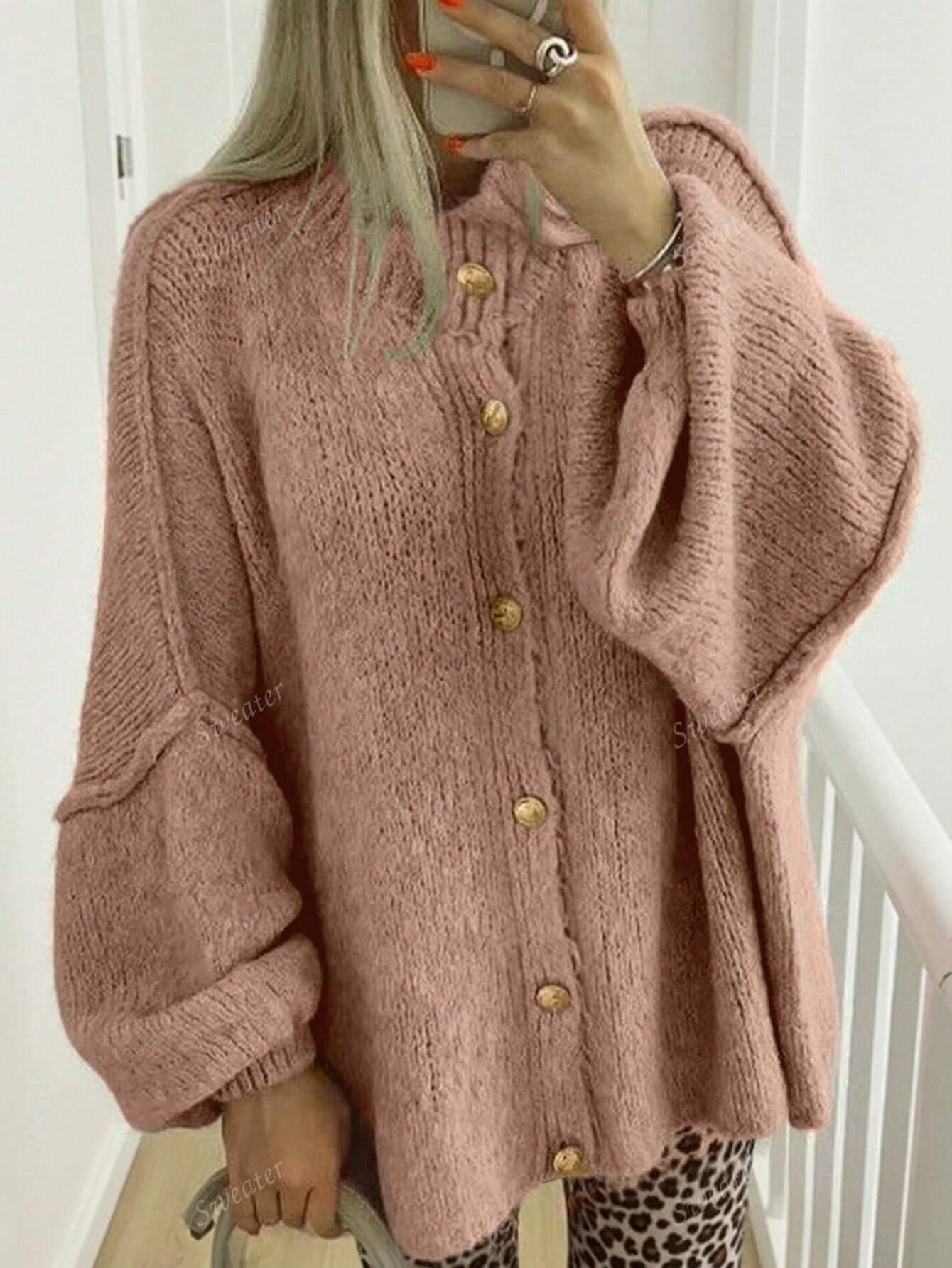 Variant image for Lång Kofta Dam Avslappnad Stickad Design Mjuk Material-16