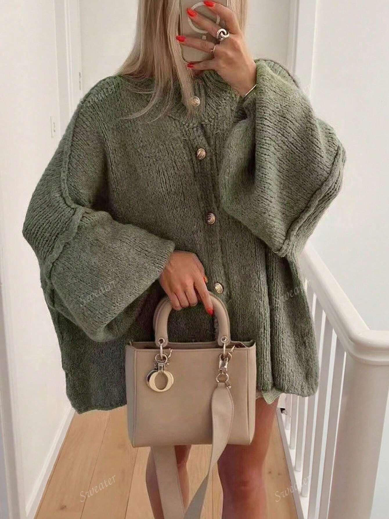 Variant image for Lång Kofta Dam Avslappnad Stickad Design Mjuk Material-21