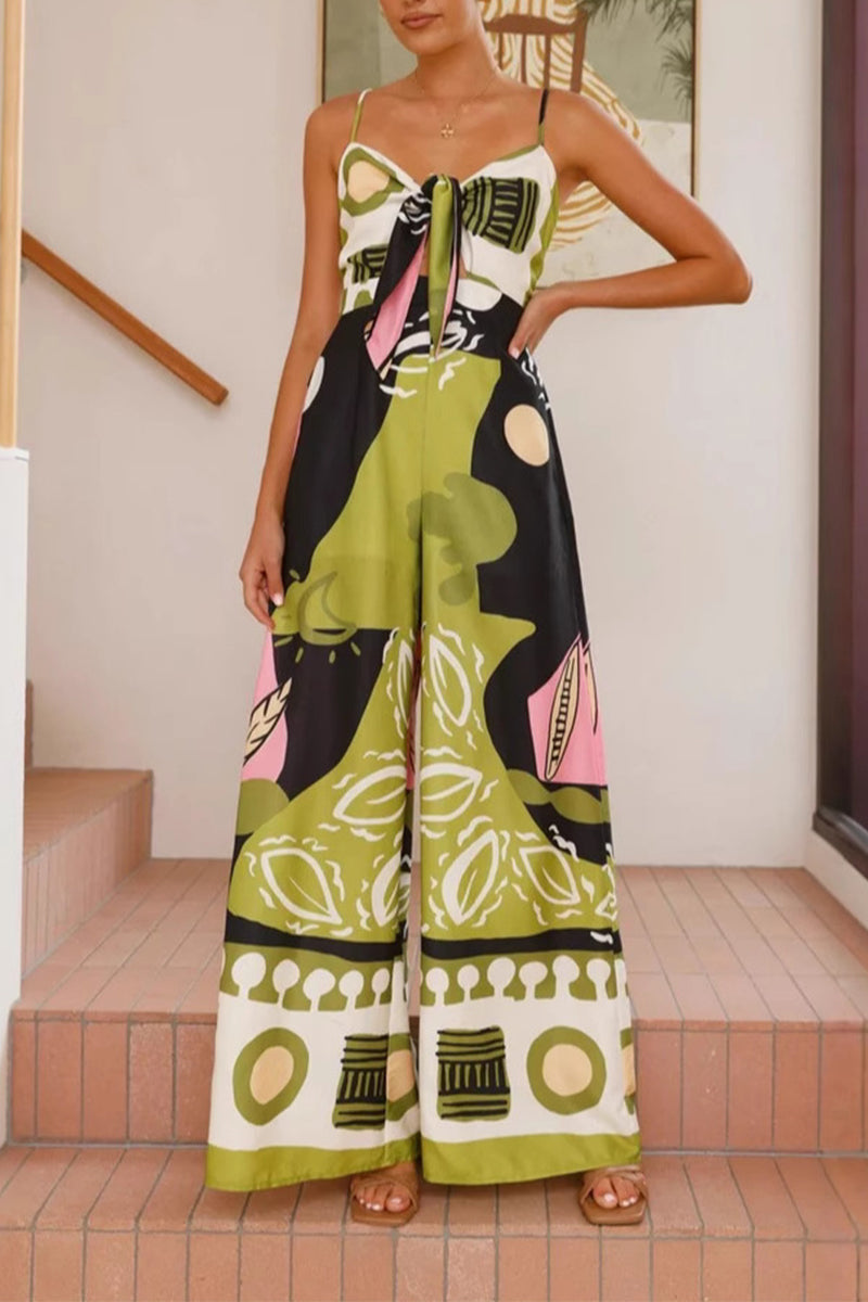 Dam Jumpsuit Blommönster V-hals 100% Polyester-2