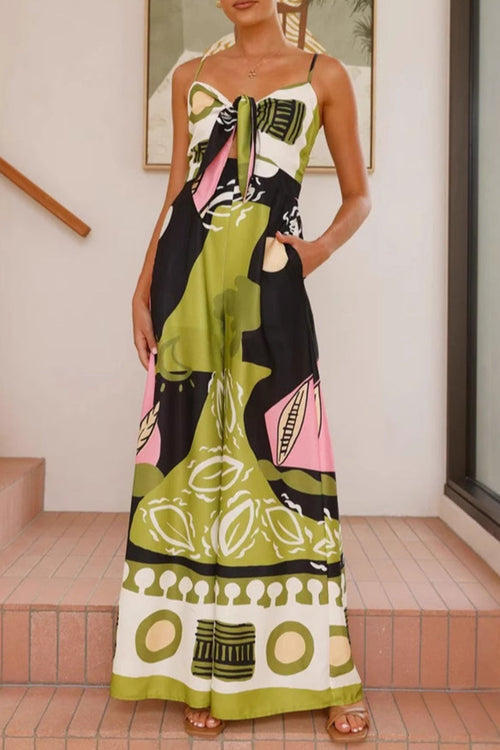 Dam Jumpsuit Blommönster V-hals 100% Polyester-1