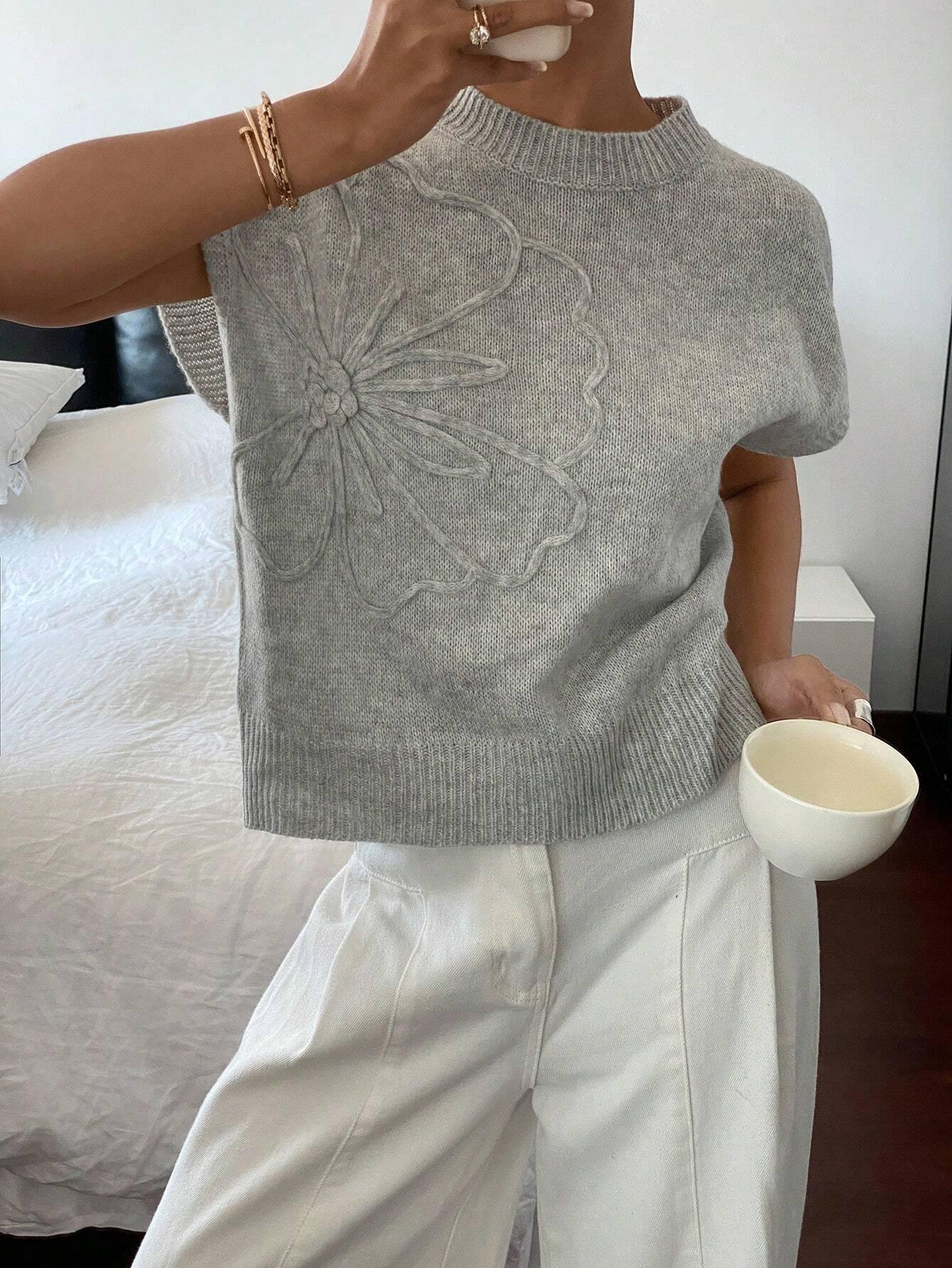 Variant image for Stickad Dam Tröja Broderad Avslappnad Stil Mjuk Kvalitet-16