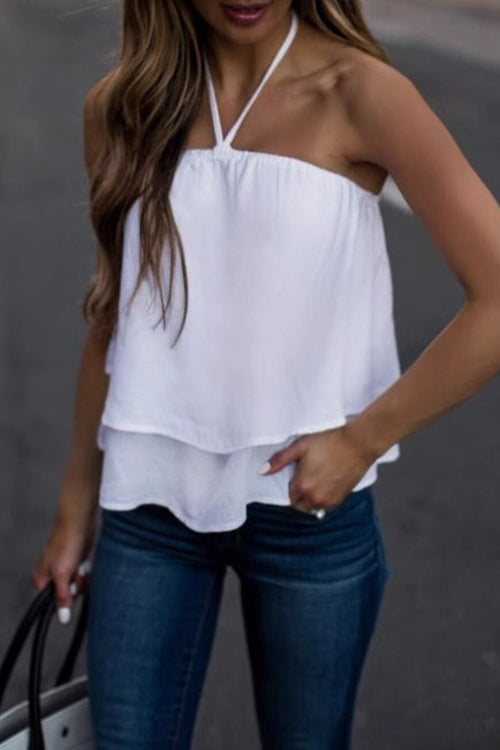 Dams Haltertop Snörning Enkelfärg Polyester-1