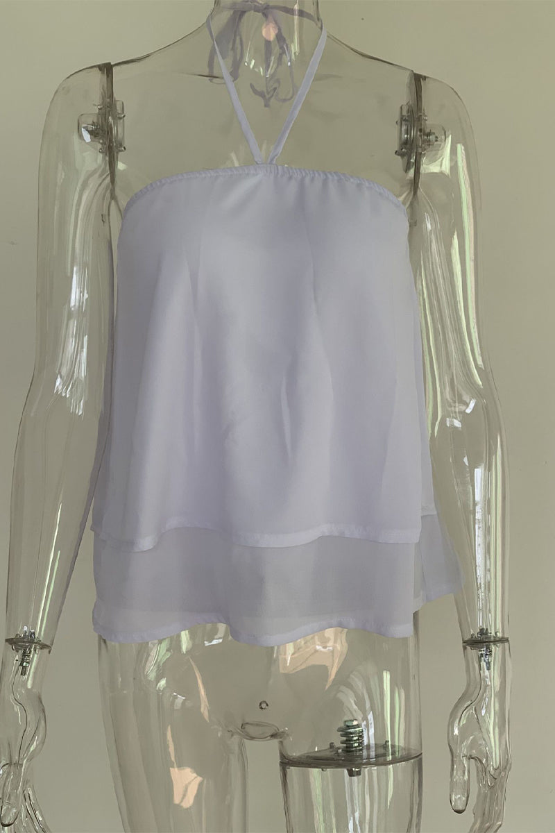 Dams Haltertop Snörning Enkelfärg Polyester-4