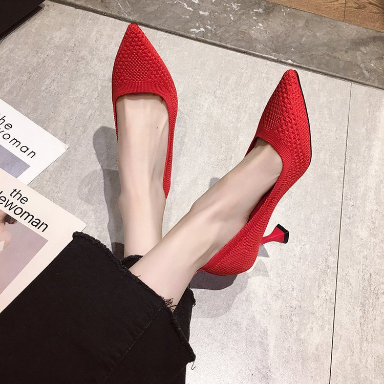 Kvinnor Pumps Hög Häl Stickad Textil-3