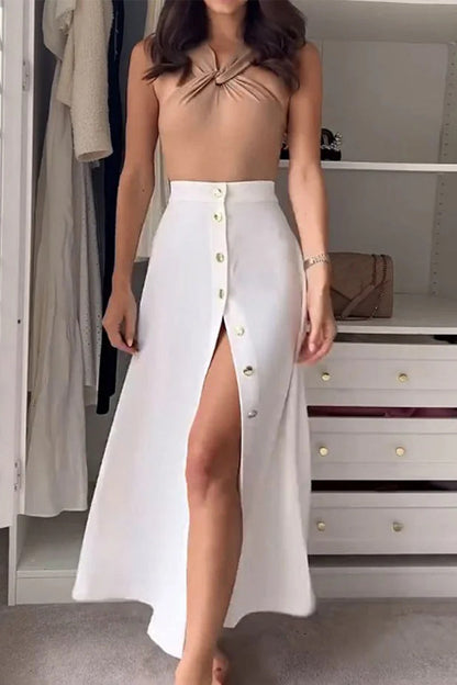 Dam Casual Set Ärmlös Bomull med Spänne 4