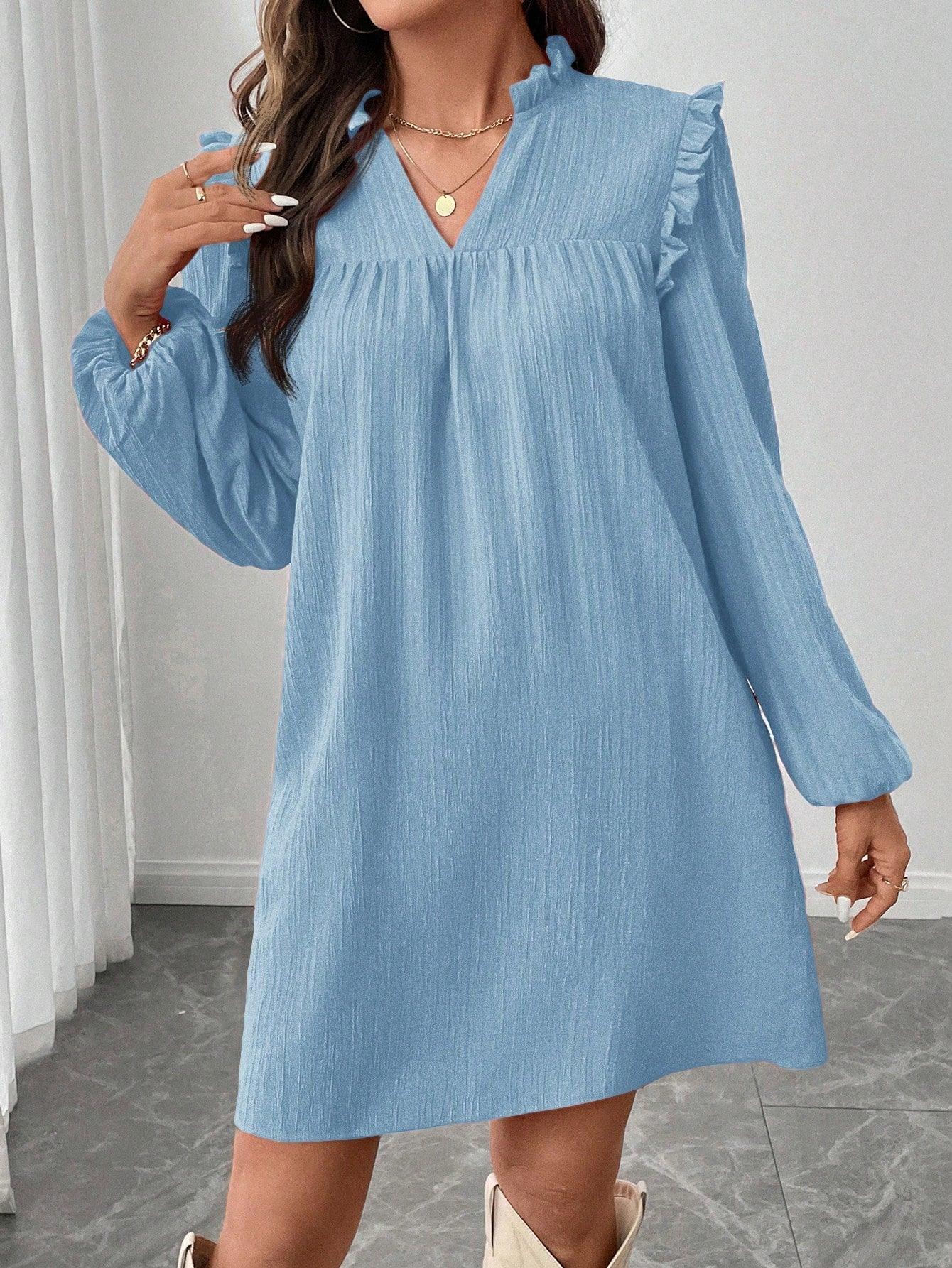 Kvinnors Långärmad Klänning med Ruffles Högkvalitativt Tyg 12