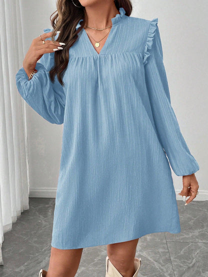 Kvinnors Långärmad Klänning med Ruffles Högkvalitativt Tyg 12