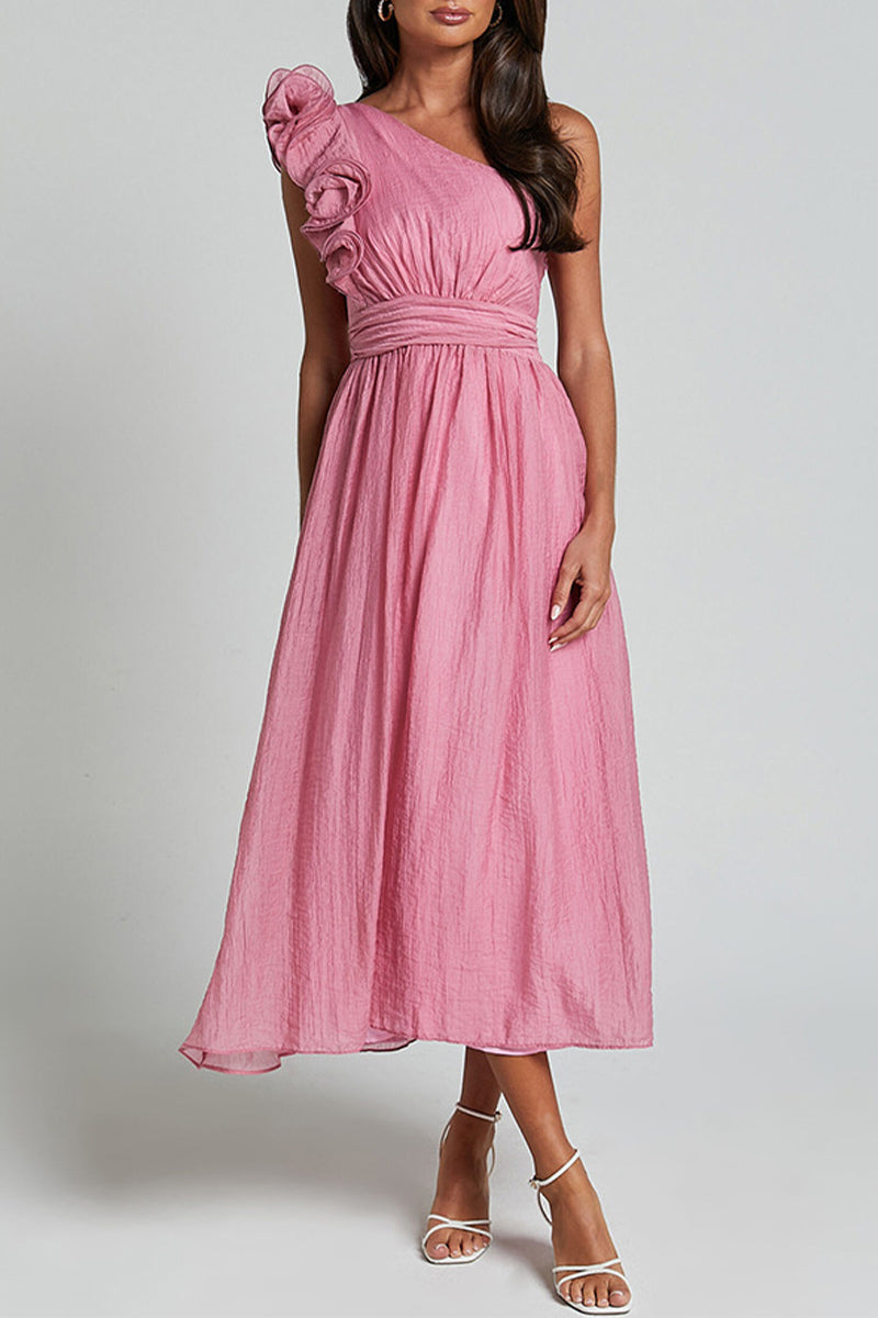 Kvinnors Asymmetrisk Axelfri Klänning Rüsch Detaljer Polyester-2