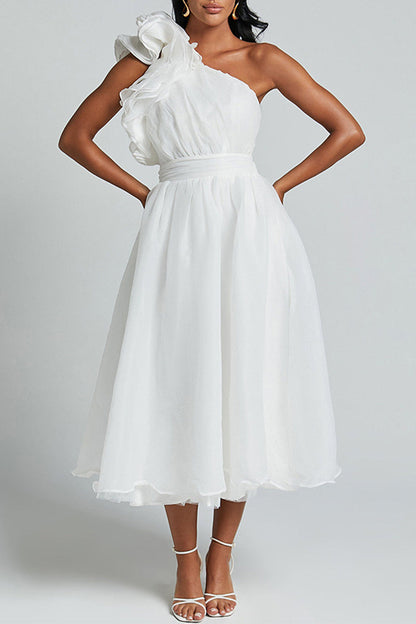 Kvinnors Asymmetrisk Axelfri Klänning Rüsch Detaljer Polyester-4