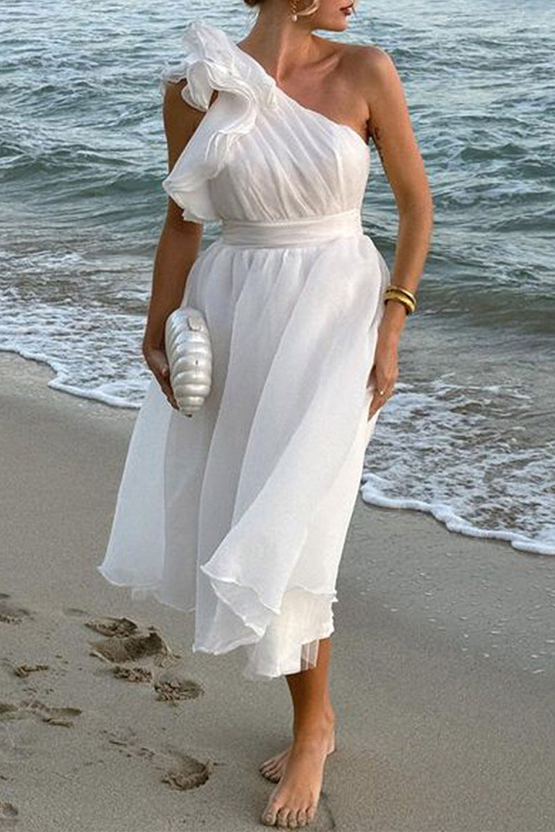 Variant image for Kvinnors Asymmetrisk Axelfri Klänning Rüsch Detaljer Polyester-1