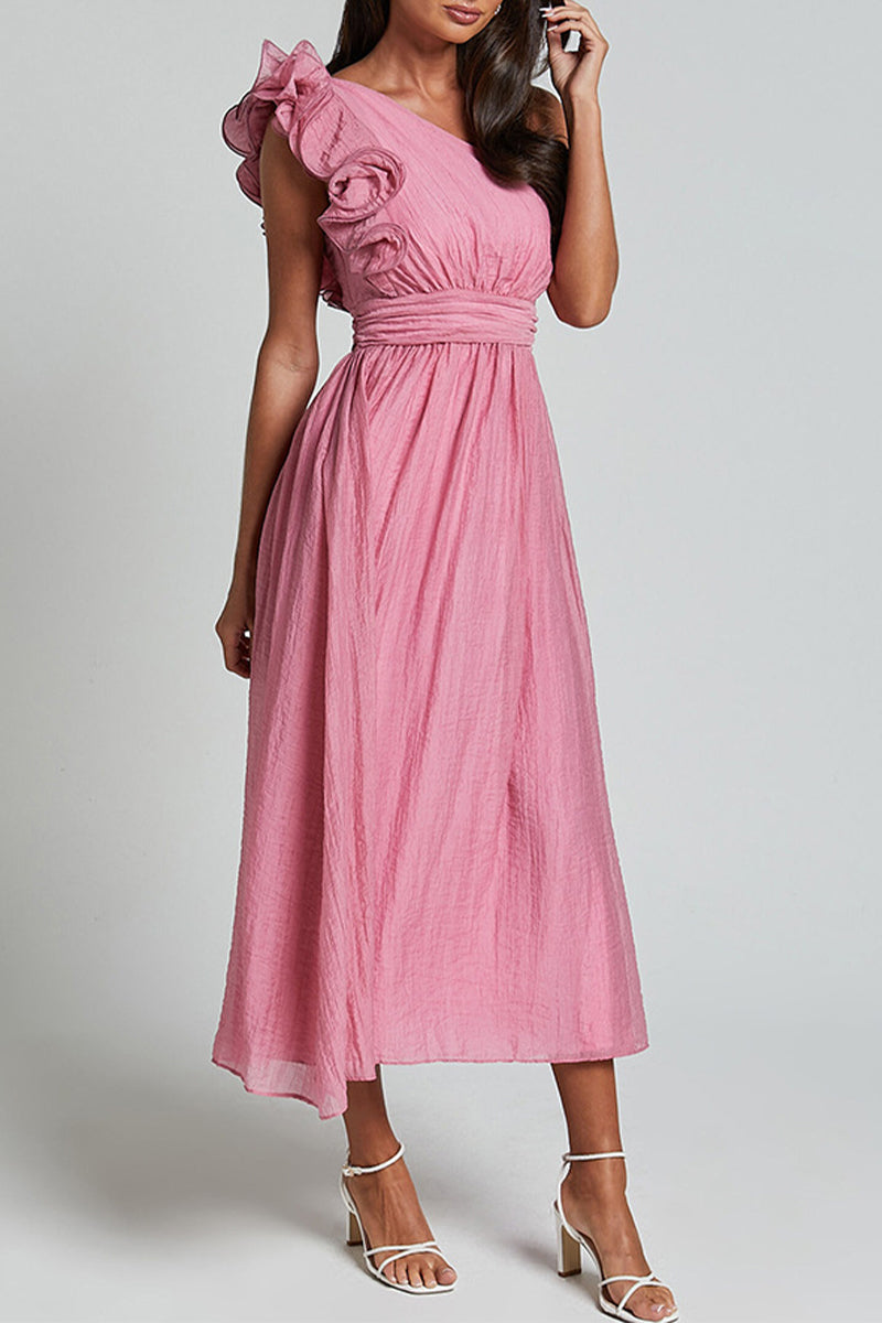 Kvinnors Asymmetrisk Axelfri Klänning Rüsch Detaljer Polyester-5