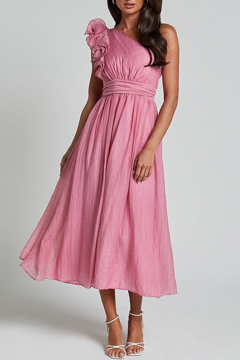 Variant image for Kvinnors Asymmetrisk Axelfri Klänning Rüsch Detaljer Polyester-9