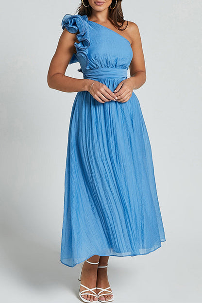 Variant image for Kvinnors Asymmetrisk Axelfri Klänning Rüsch Detaljer Polyester-5