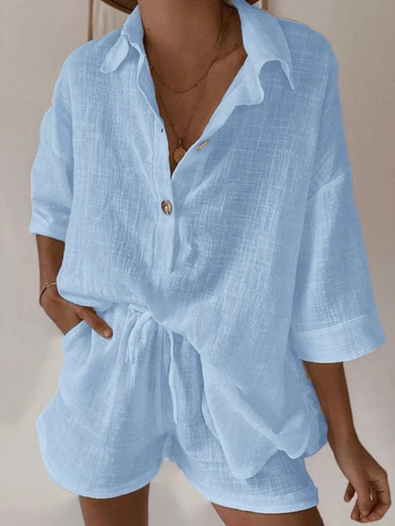 Variant image for Kvinnors 2-delad Uppsättning Avslappnad Linneblandning-31