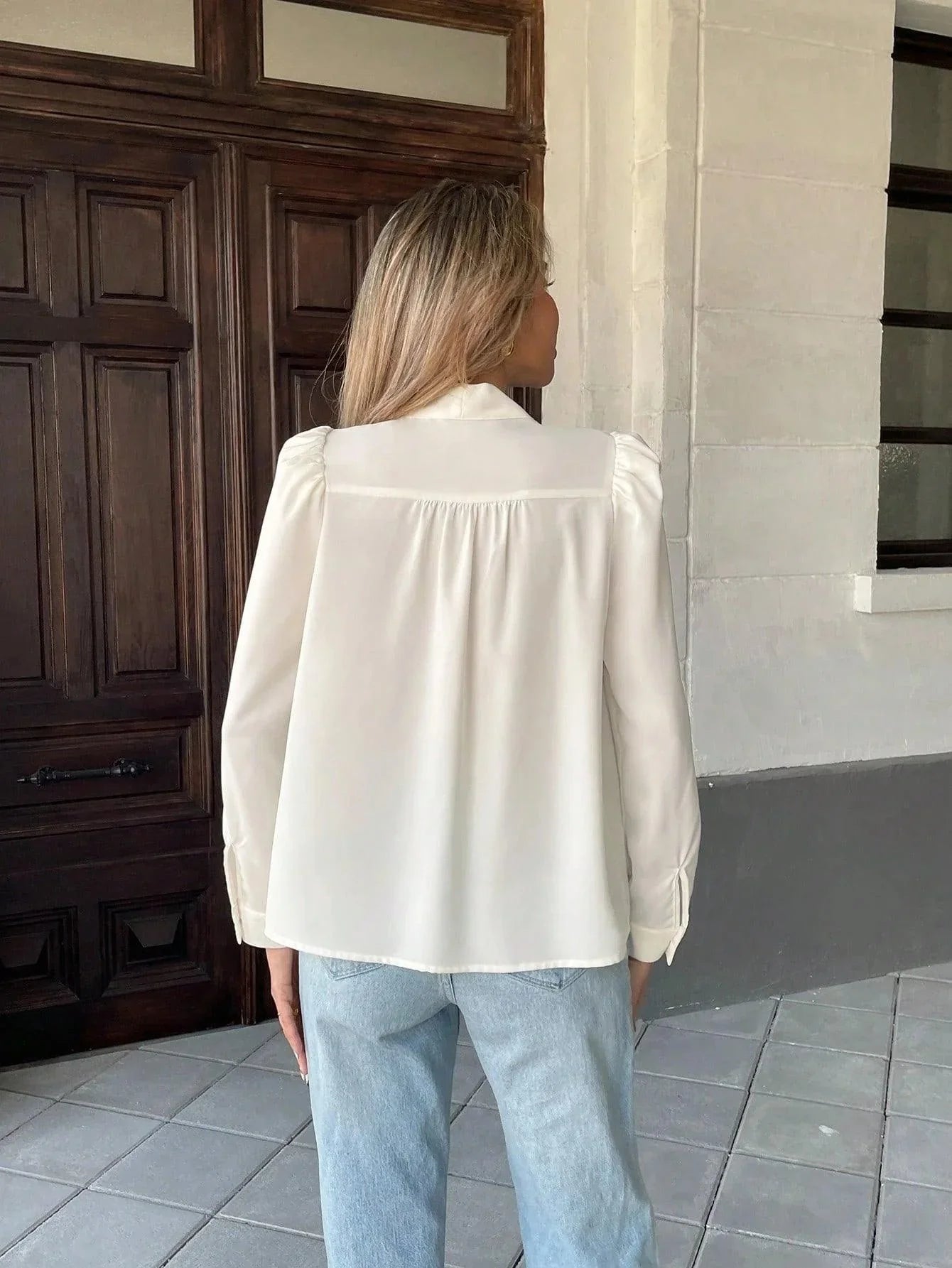 Dam Blus Lätt Med Slipdetalj Elegant Andningsbart Material-2
