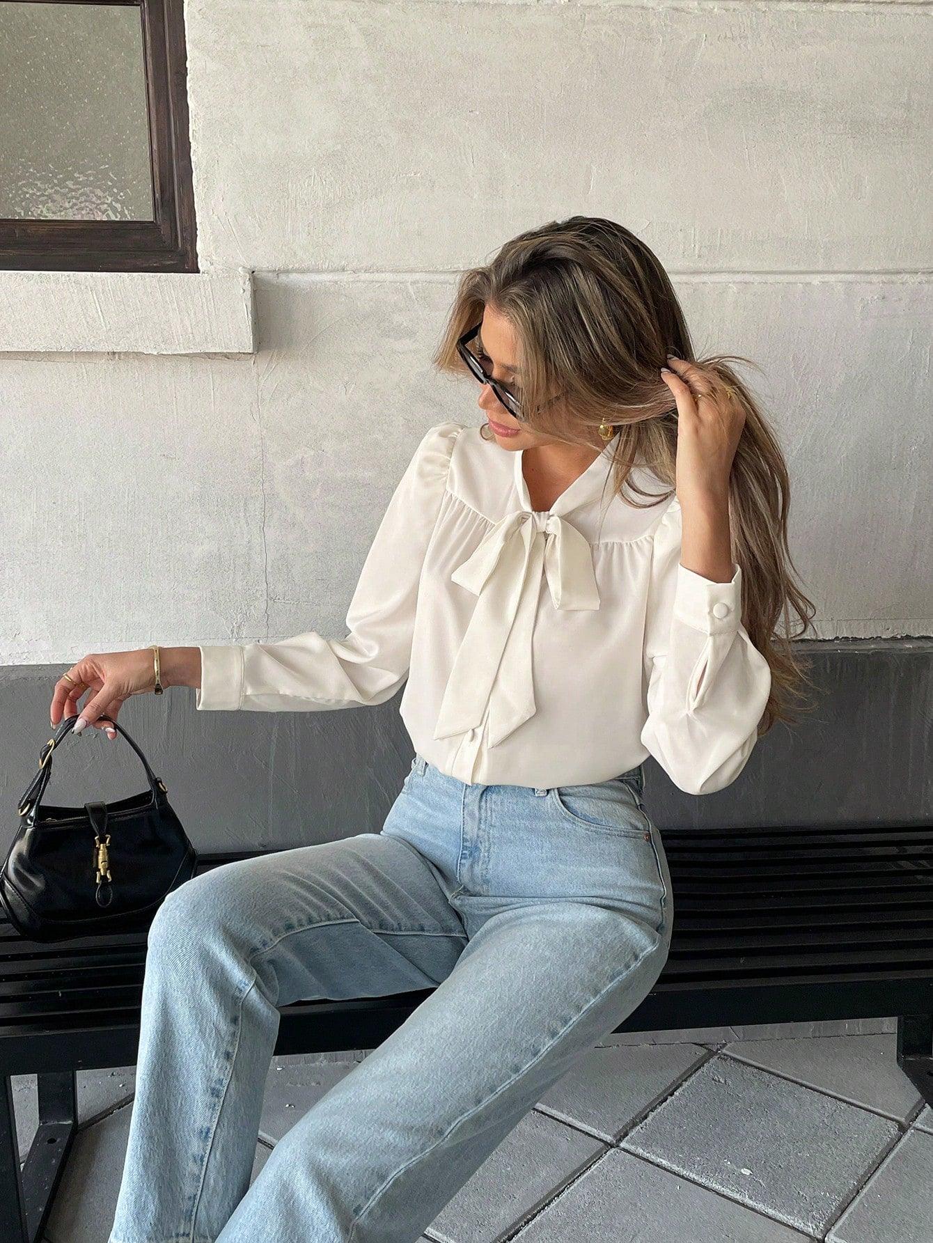 Dam Blus Lätt Med Slipdetalj Elegant Andningsbart Material-3