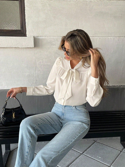 Dam Blus Lätt Med Slipdetalj Elegant Andningsbart Material-3