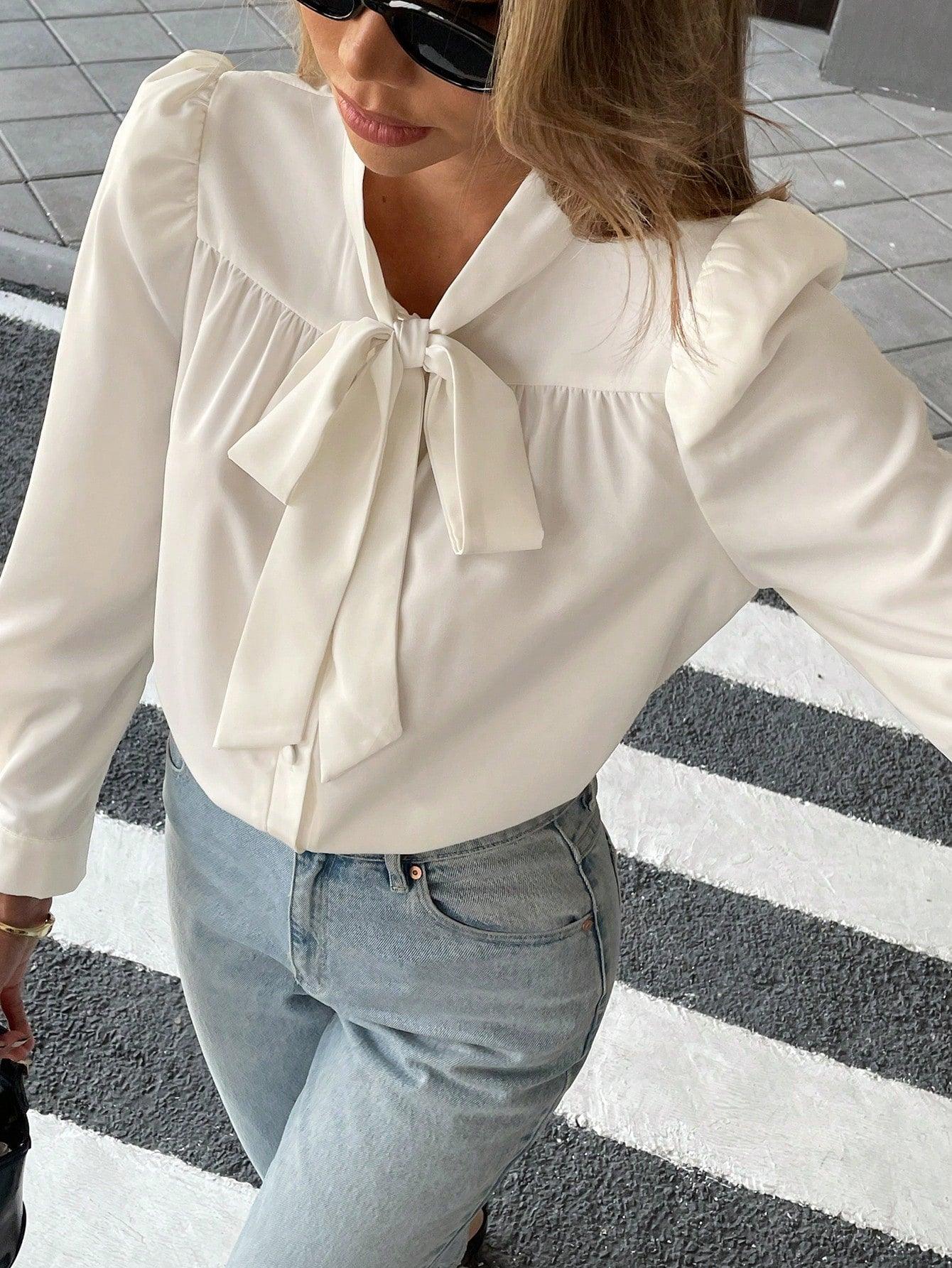 Dam Blus Lätt Med Slipdetalj Elegant Andningsbart Material-4