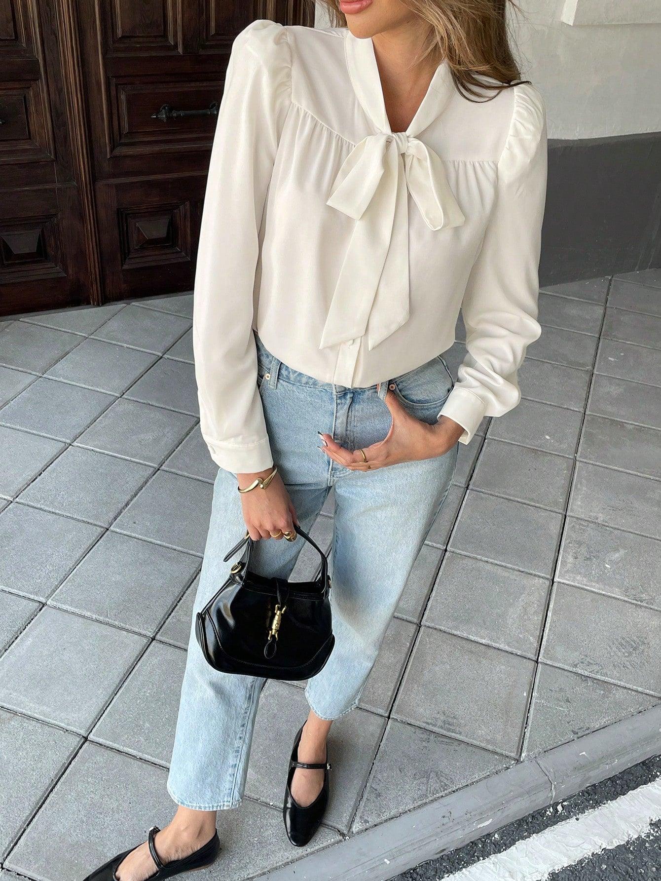 Dam Blus Lätt Med Slipdetalj Elegant Andningsbart Material-5