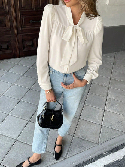 Dam Blus Lätt Med Slipdetalj Elegant Andningsbart Material-5