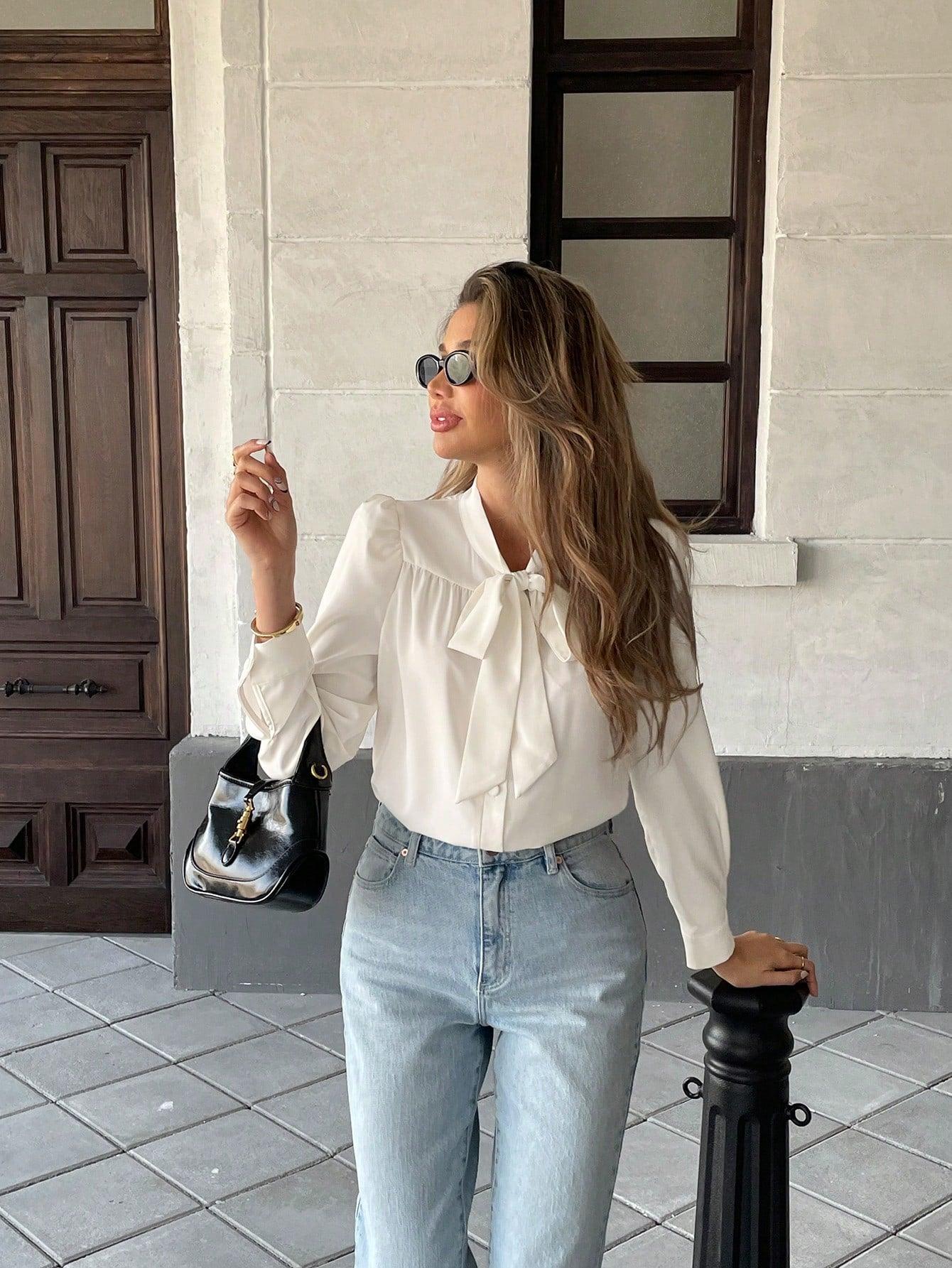 Dam Blus Lätt Med Slipdetalj Elegant Andningsbart Material-6