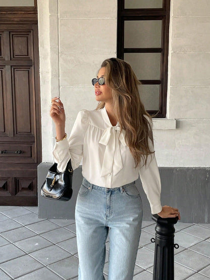Dam Blus Lätt Med Slipdetalj Elegant Andningsbart Material-6