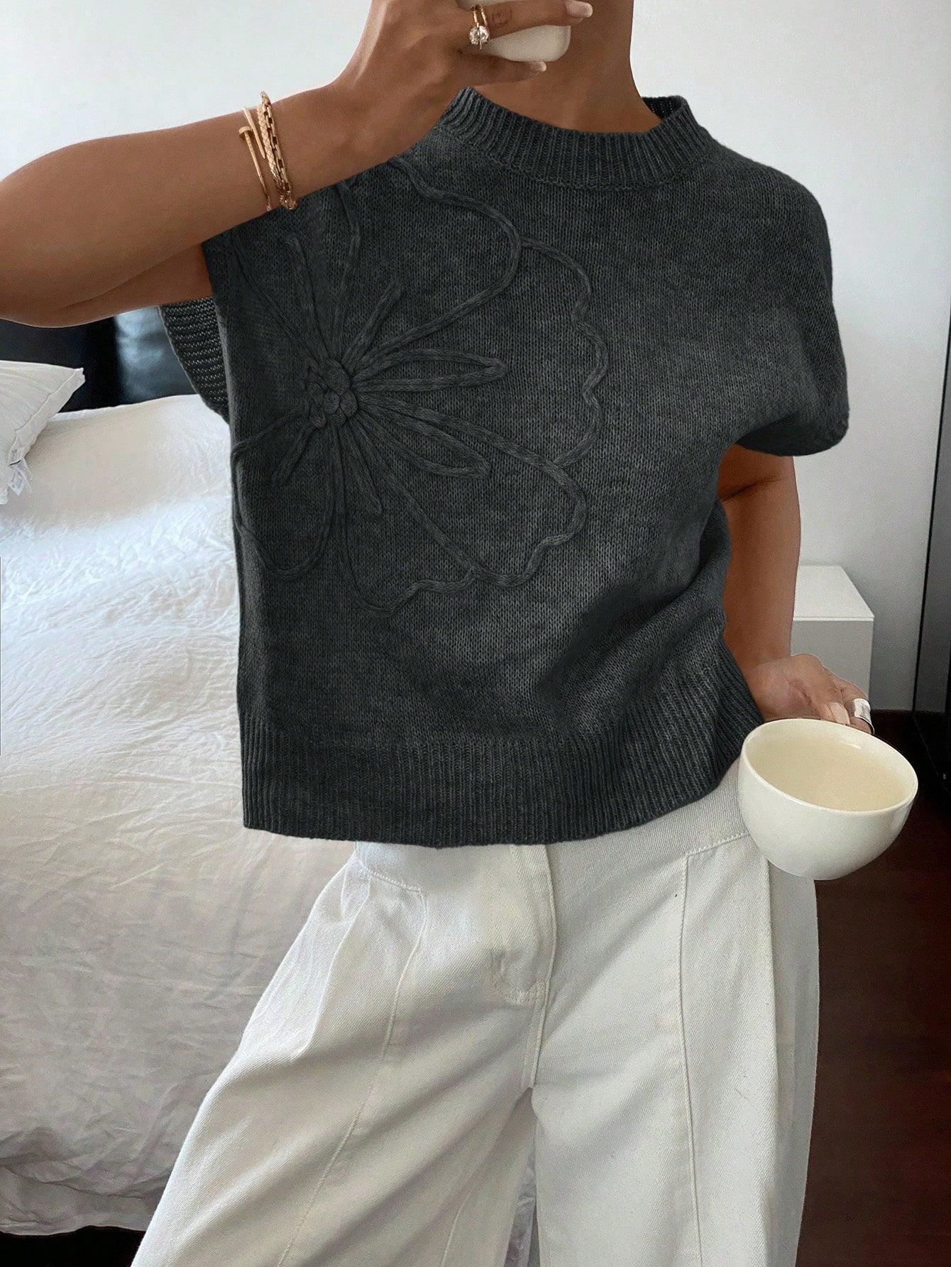 Variant image for Stickad Dam Tröja Broderad Avslappnad Stil Mjuk Kvalitet-21