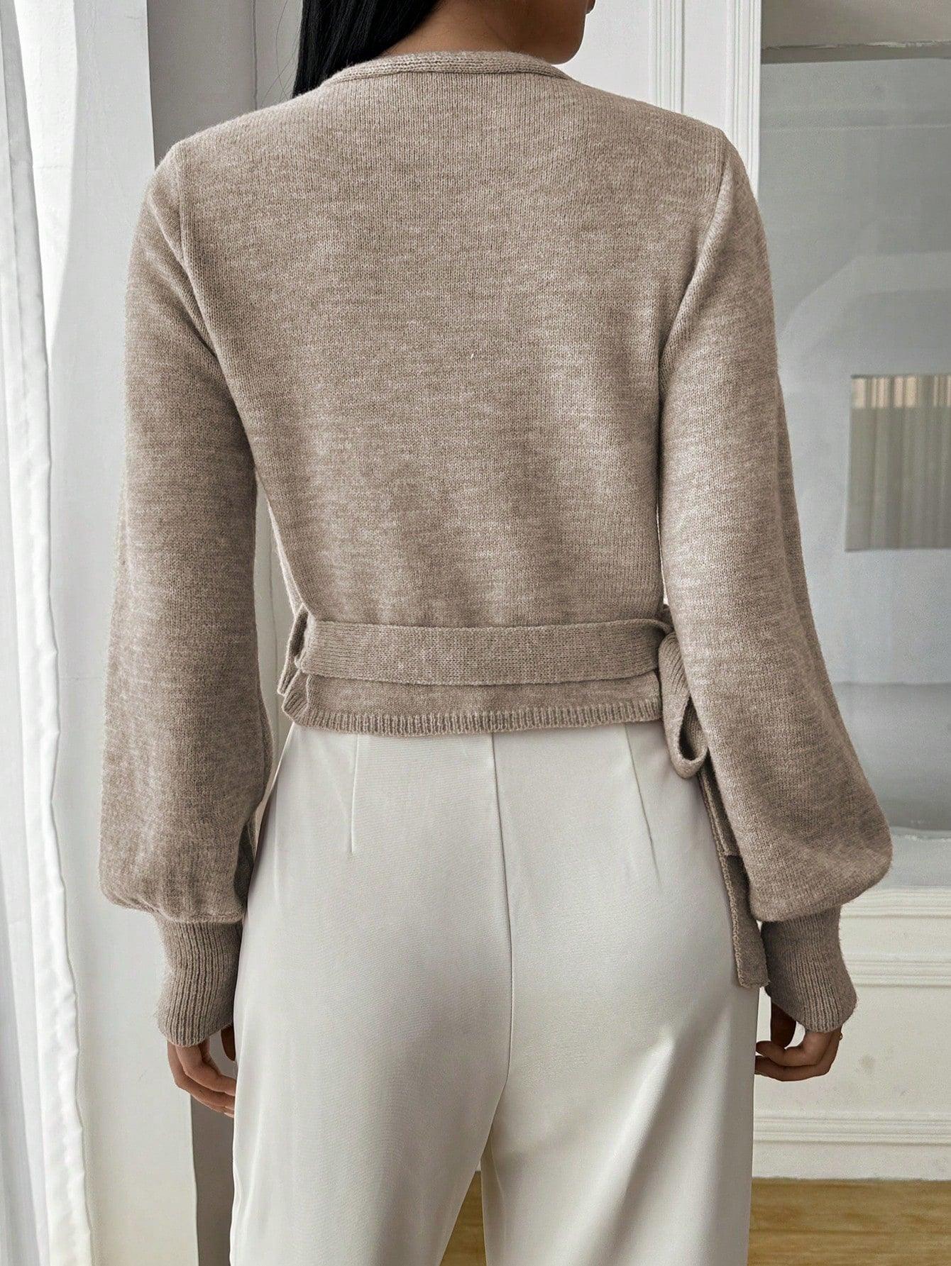 Kvinnors Wrap Tröja Trompethylsor Mjuk Material-2