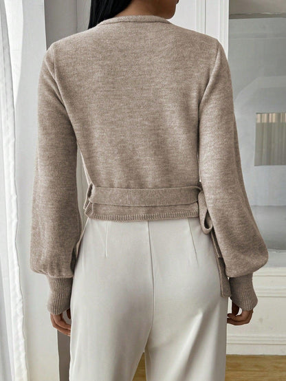 Kvinnors Wrap Tröja Trompethylsor Mjuk Material-2