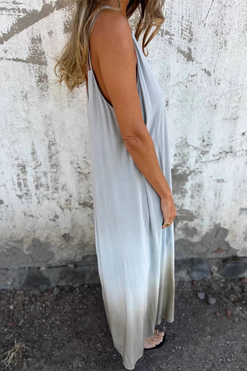 Kvinnors T-shirt V-hals Ombre-tryck 100% Bomull-4