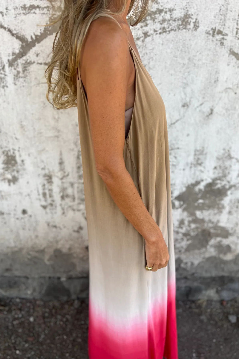 Kvinnors T-shirt V-hals Ombre-tryck 100% Bomull-5