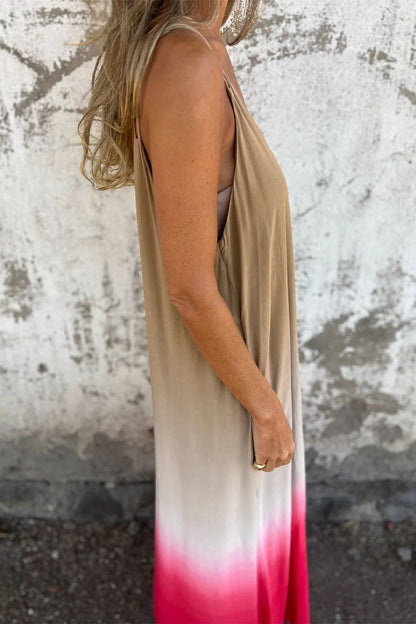 Kvinnors T-shirt V-hals Ombre-tryck 100% Bomull-5