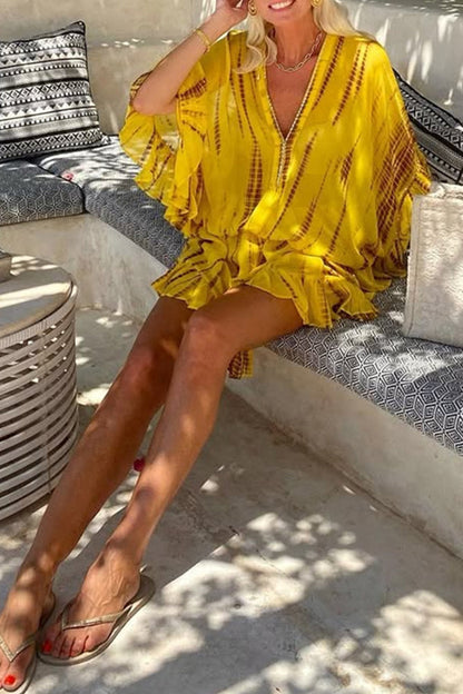 Kvinnors A-linjeformad Klänning Geometriskt Mönster V-ringning Polyester-2