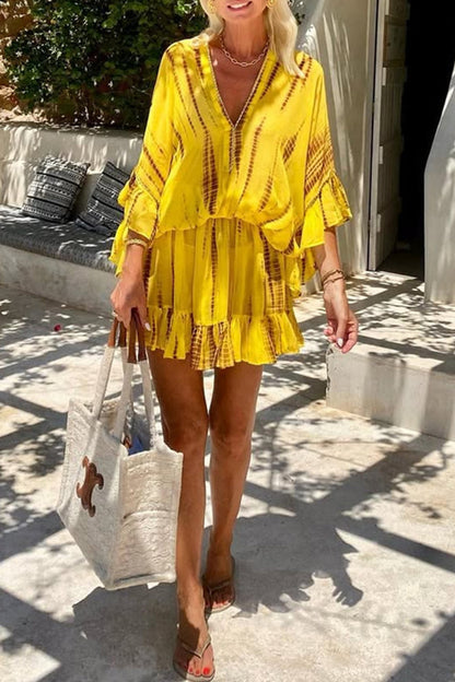 Kvinnors A-linjeformad Klänning Geometriskt Mönster V-ringning Polyester-3