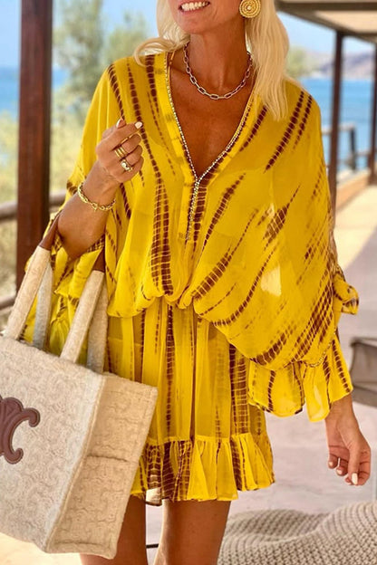 Kvinnors A-linjeformad Klänning Geometriskt Mönster V-ringning Polyester-4