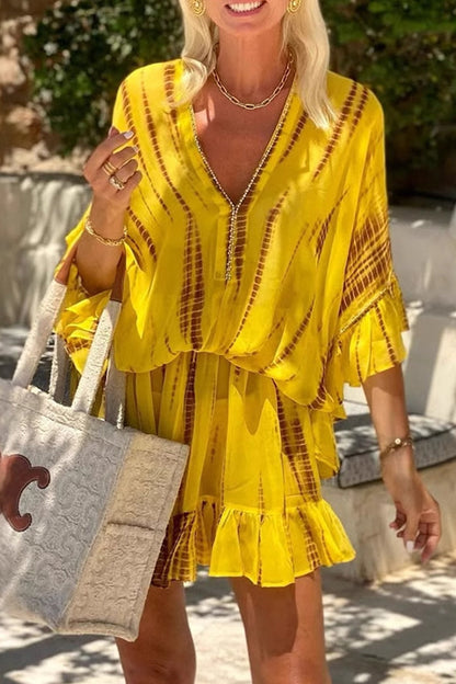 Kvinnors A-linjeformad Klänning Geometriskt Mönster V-ringning Polyester-1