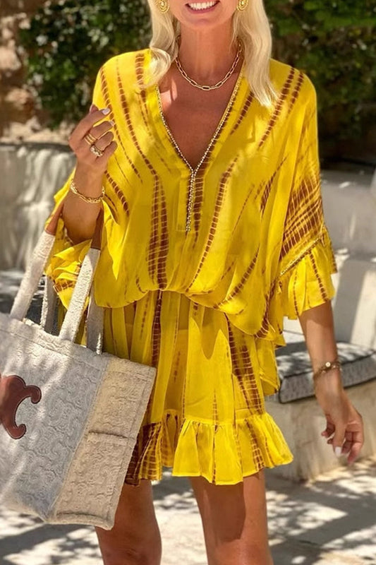 Kvinnors A-linjeformad Klänning Geometriskt Mönster V-ringning Polyester-1