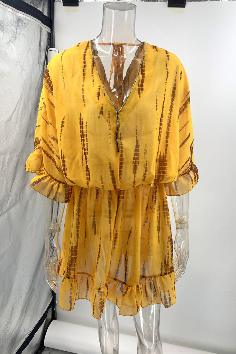 Kvinnors A-linjeformad Klänning Geometriskt Mönster V-ringning Polyester-5