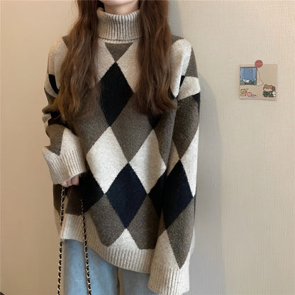 Herr Tröja Stickad Hög Krage Vintage 100% Akryl-3