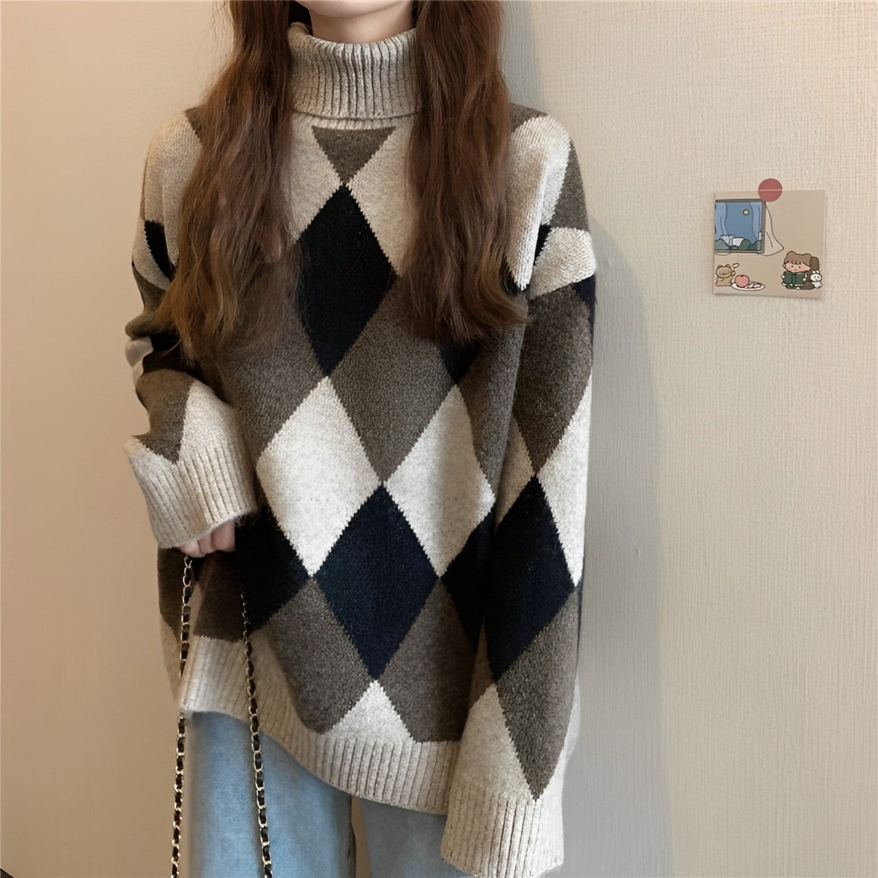 Variant image for Herr Tröja Stickad Hög Krage Vintage 100% Akryl-3