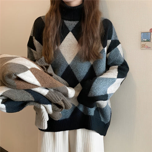 Herr Tröja Stickad Hög Krage Vintage 100% Akryl-1