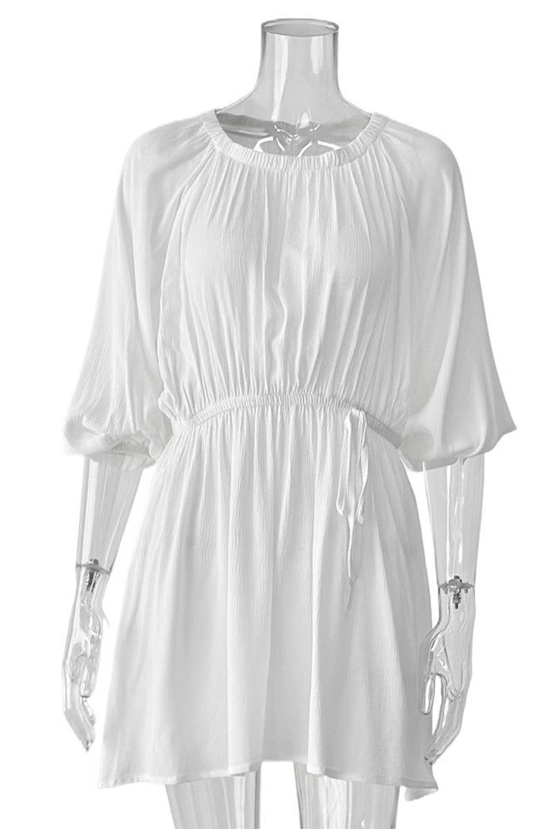 Kvinnors Klänning Utanför Axeln Långa Ärmar Snörning Polyester-6